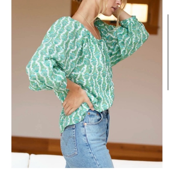 FRANCES BLOUSE - FRIDA BLUE GREEN ORGANIC - Picture 4 of 7